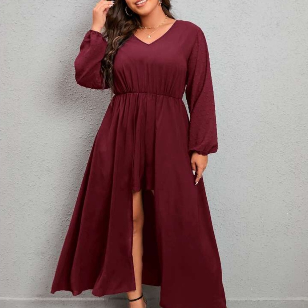 Swiss Dot Wrap Waist Romper in Maroon Size 1XL (14)